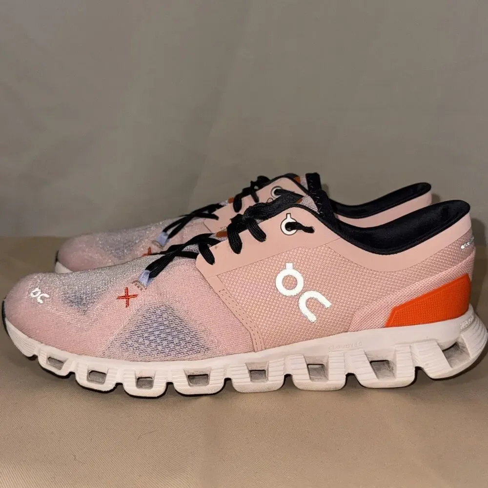 On Running Cloud X 3 Women’s 8.5 Pink Black Orange CloudTec Training Shoes